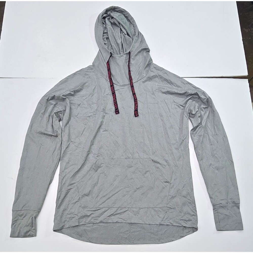 Material Girl Active Pullover Hoodie Gray Womens M Hooded Pockets Long Sleeve